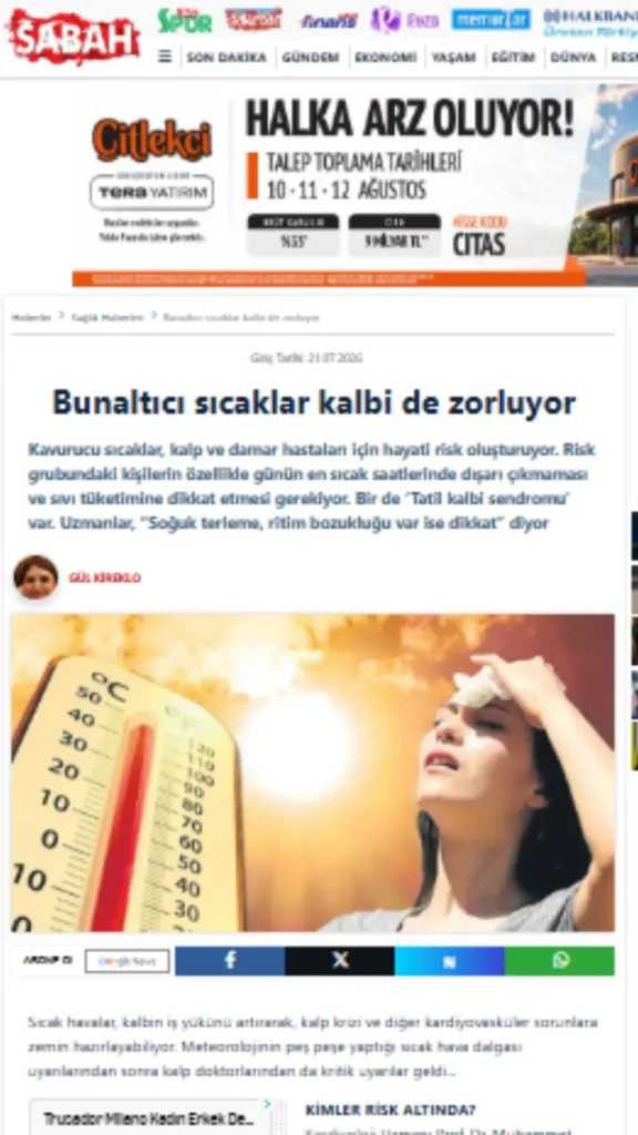 Bunaltıcı sıcakların kalp ve damar hastalıkları üzerindeki etkileri ve tatil kalbi sendromu uyarısı