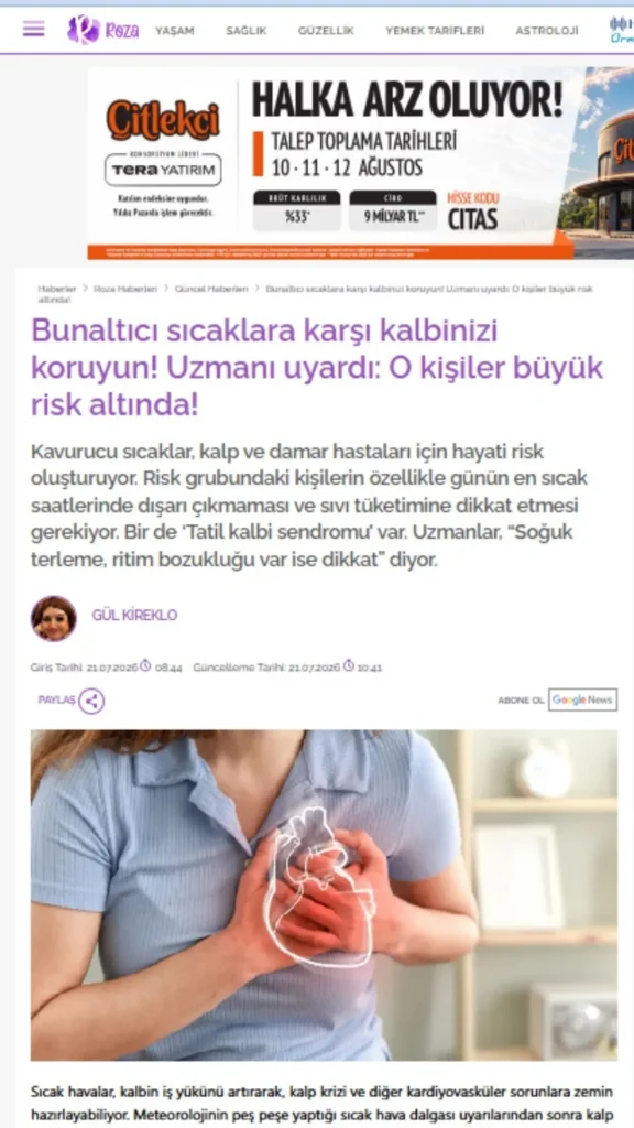 Sıcak havaların kalp sağlığı üzerindeki etkileri ve kalp-damar hastalıklarında artan risk