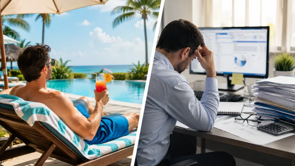 Tatil rahatlığı ile iş stresini karşılaştıran görsel