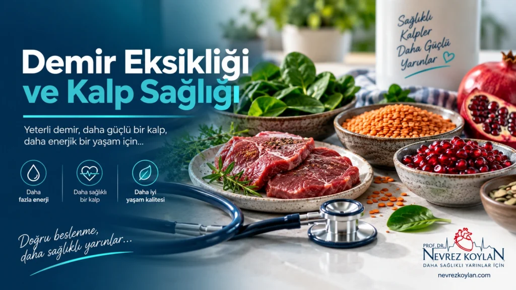Demir eksikliği ve kalp sağlığı ilişkisini anlatan kapak görseli