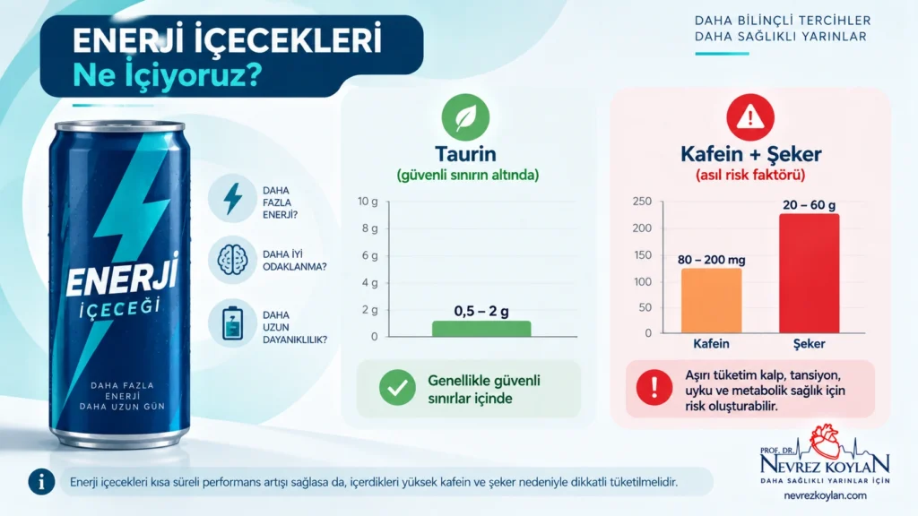 Enerji içeceklerindeki taurin ve kafein oranını karşılaştıran görsel