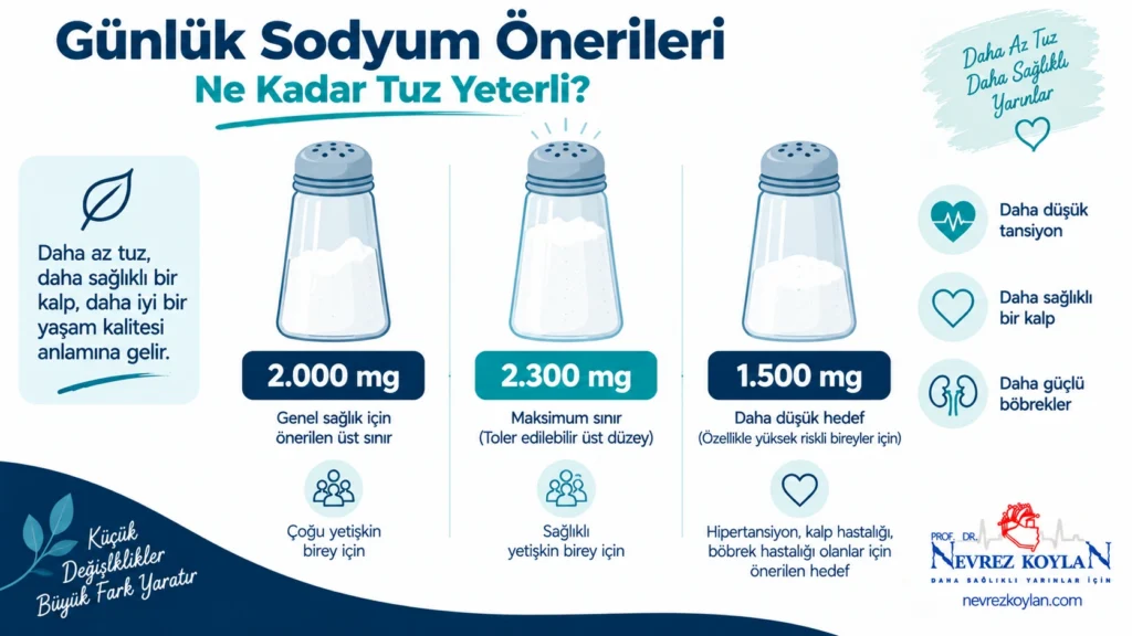 WHO ve AHA'ya göre günlük güvenli sodyum sınırlarını karşılaştıran infografik