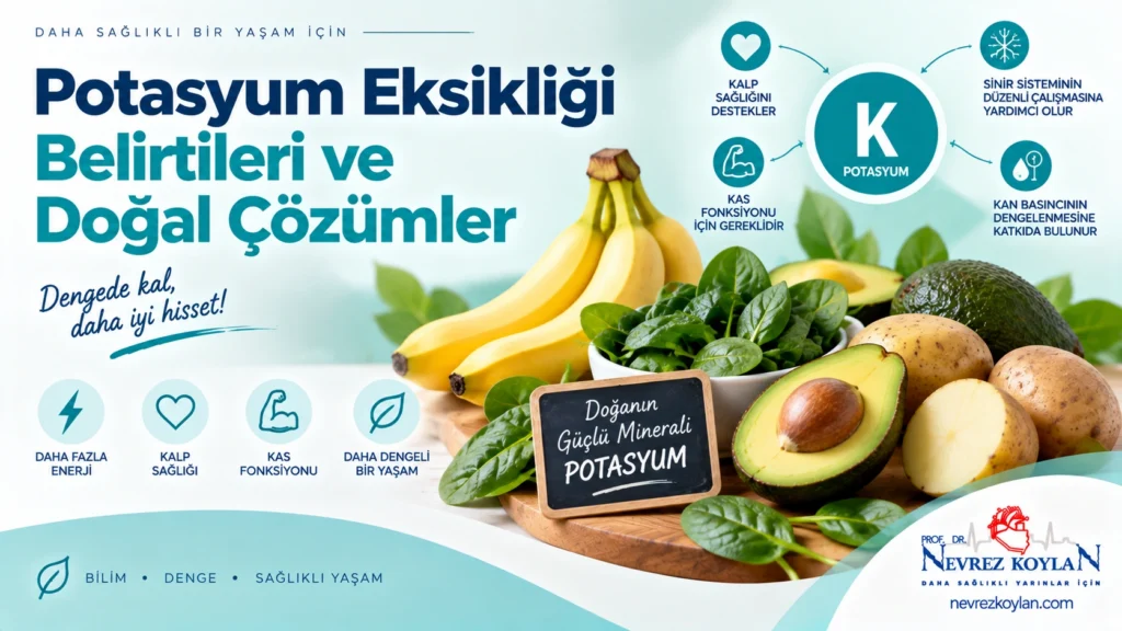 Potasyum eksikliği belirtileri kapak görseli - potasyumdan zengin besinler illüstrasyonu