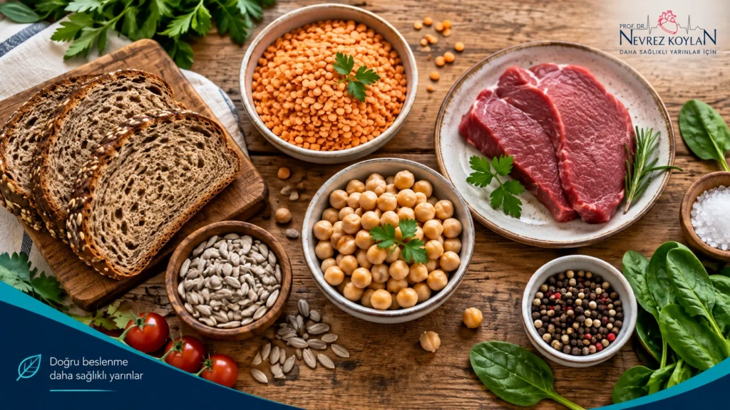 Tiamin (B1 vitamini) içeren tam tahıl, baklagil ve kuruyemiş gibi besin kaynakları